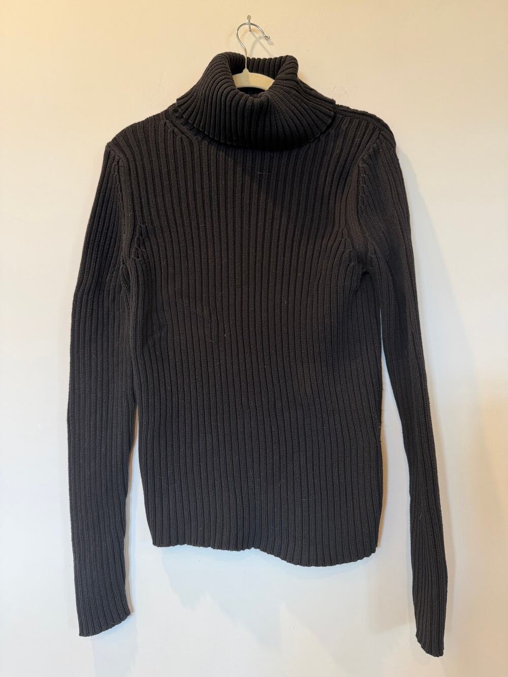 Vtg Gap 100% cotton black ribbed turtleneck sweater L timeless capsule preppy